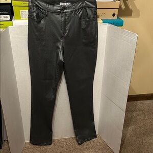 Code Bleu Women's Dark Gray coated metallic Straight Leg Jeans